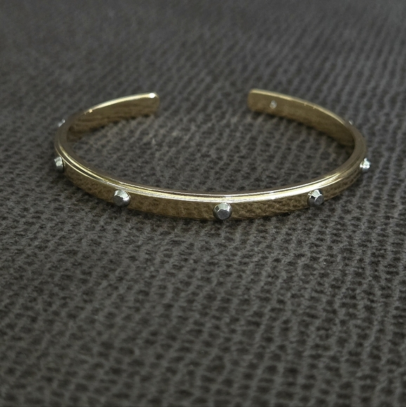 Michael Kors "Heritage Astor" Thin Gold💛 Cuff With Silver🤍 Studs NWOT - Picture 9 of 16